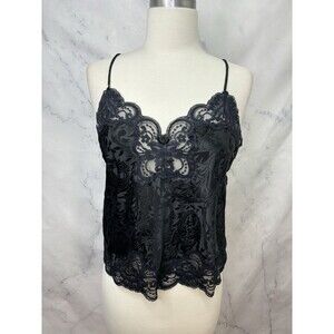 Vintage 70s Witchy Lace Cami S Romantic Black Satin Camisole Lingerie Whimsigoth